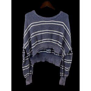 Women’s Miss Love Large Cropped Blue & White Striped Sweater